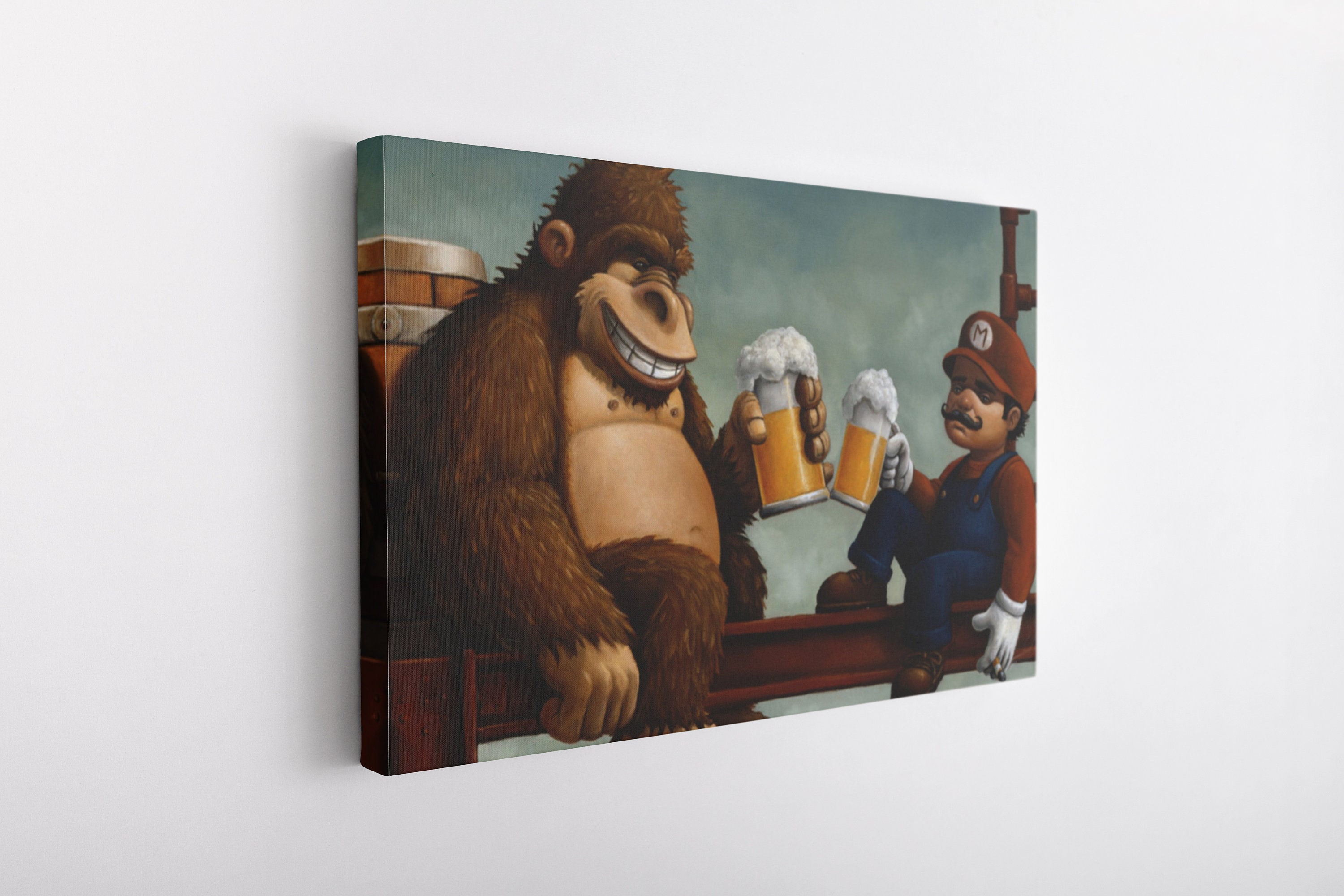 Mario and Donkey Kong Happy Hour Canvas Wall Art | Game Room Artwork ...