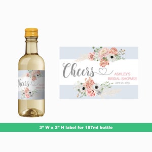 Watercolor Floral Cheers Mini Wine Labels | Custom Bridal Shower Favor | Wedding Shower Label | Mini Bottle Labels | 187 ml Bottle Labels