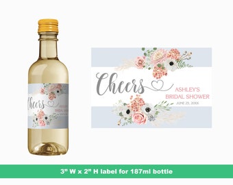 Acclamazioni floreali dell'acquerello Mini etichette di vino / Bomboniera nuziale personalizzata / Etichetta doccia nuziale / Mini etichette bottiglia / Etichette bottiglia 187 ml