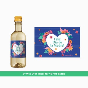 Floral Spanish Mother&#39;s Day Mini Wine Labels |  Mother&#39;s Day Gift | Custom Mini Wine Label | Mini Bottle Labels | 187 ml Bottle Labels