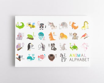 Animal Alphabet Canvas Wall Art | Homeschool Classroom Art | Nursery Wall Art | Educational Art | Kids Room Artwork | Artwork Ready to Hang