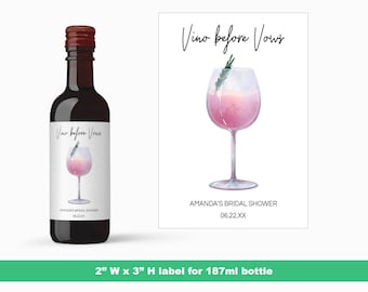Vino e voti addio al nubilato Mini etichette di vino / Bomboniere personalizzate per feste di nozze / Mini etichette per bottiglie / Etichette per bottiglie da 187 ml