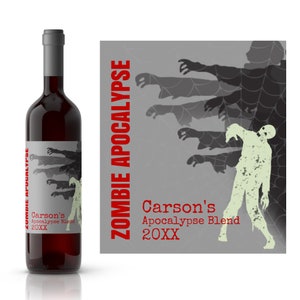 Scary Zombie Apocalypse Halloween Wine Label / Zombie Halloween / Custom Halloween Wine Label / Zombie Party Favor
