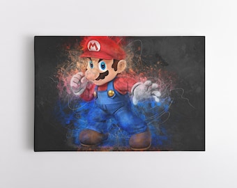 Super Mario Leinwand Wandkunst | Spielzimmer Kunstwerk | Geschenk für einen Gamer | Videospiel Dekor | Gaming Canvas | Videospiel-Kunstdrucke