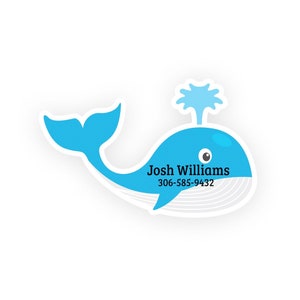 Whale Shaped Name Labels | Daycare Name Labels | School Name Labels | Kids Water Bottle Labels | Waterproof Labels | SET OF 20