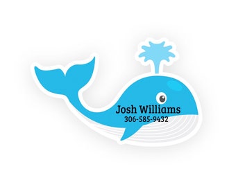 Whale Shaped Name Labels | Daycare Name Labels | School Name Labels | Kids Water Bottle Labels | Waterproof Labels | SET OF 20