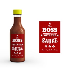 Boss with the Hot Sauce Bottle Label | BBQ Boss Sauce Labels | Gift for Dad | Homemade Hot Sauce Bottle Label