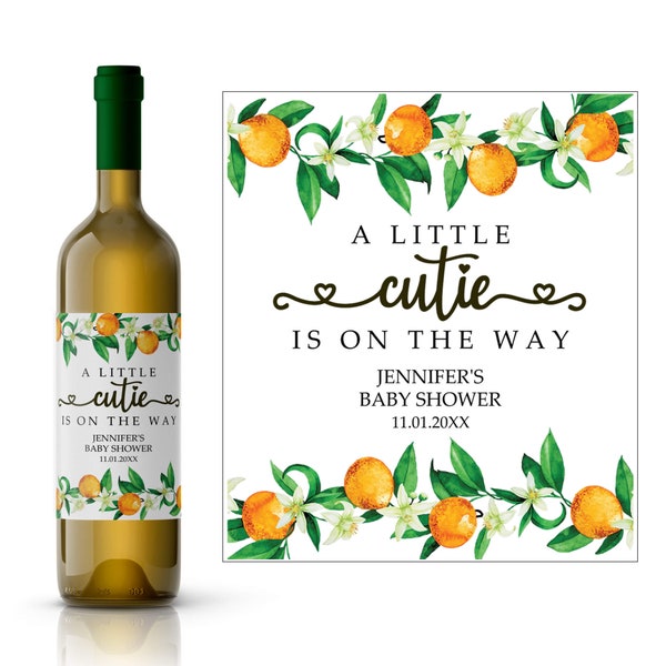 Little Cutie Baby On The Way Wine Label | Unique Baby Announcement  | Little Cutie Baby Shower Wine Label | Baby Gift Wine Label