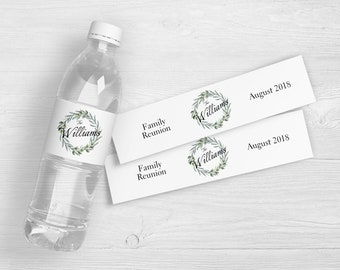 Family Reunion Wreath Water Bottle Labels | Summer Party Favors | Custom Family Reunion Water Bottles | BBQ Party Favor Labels | Set of 10