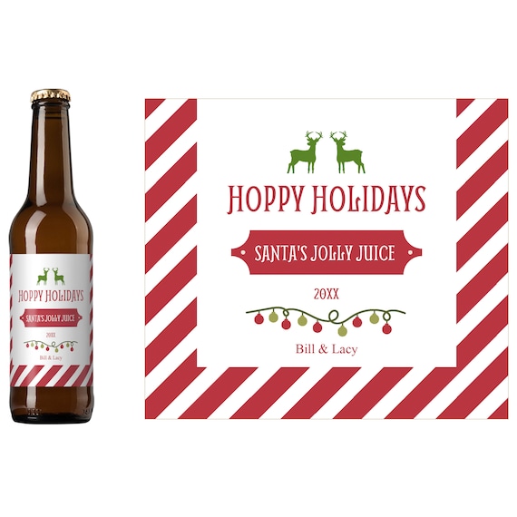 Striped Hoppy Holidays Beer Label Holiday Open House Beer Etsy