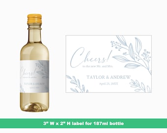 Mini etichette per vino per matrimoni floreali disegnate a mano / Bomboniere personalizzate per feste di matrimonio / Etichette mini per bottiglie personalizzate / Etichette per bottiglie da 187 ml