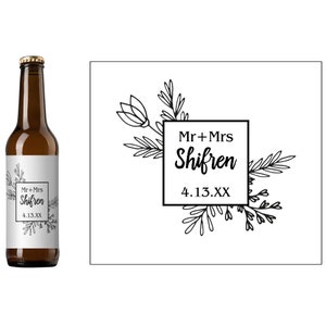 Simple Hand Drawn Floral Frame Beer Label | Wedding Beer Gift | Custom Beer Label | Homebrew Beer Label | Wedding Reception Favor Label