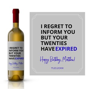 Expired 30th Birthday Wine Label | Milestone Birthday Label | Birthday Party Favor Label | Customizable Party Favor