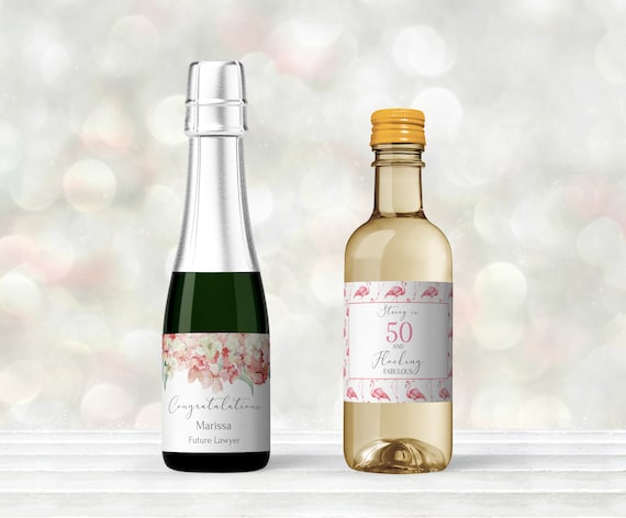 Crowned Personalized Mini Wine Labels | Custom Celebration Favors | Party Toast Labels | Mini Bottle Labels | 187 ml Bottle Labels