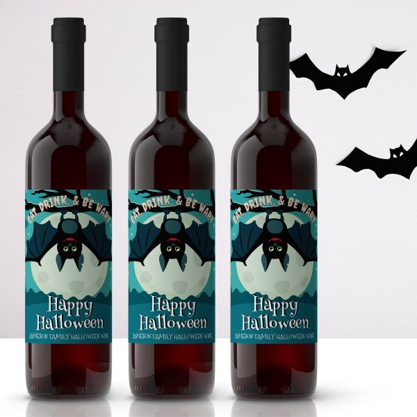 Halloween Bat Halloween Wine Label | Vampire Bat Scary Halloween Wine Label | Halloween Wine Labels
