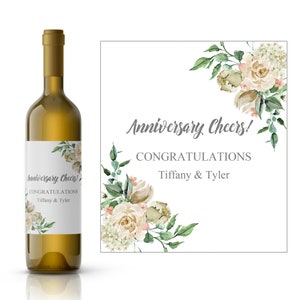 Ivory Roses Wedding Anniversary Wine Label | Anniversary Cheers Wine Label | Wedding Anniversary Party Favor | Anniversary Gift Label