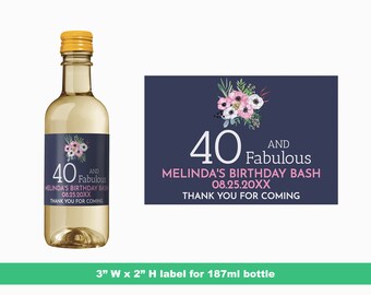 Bukiet kwiatowy Urodziny Mini etykiety na wino | Upominki na 40. urodziny | 40 i wspaniałe | Mini etykiety na butelki | Etykiety na butelki 187 ml