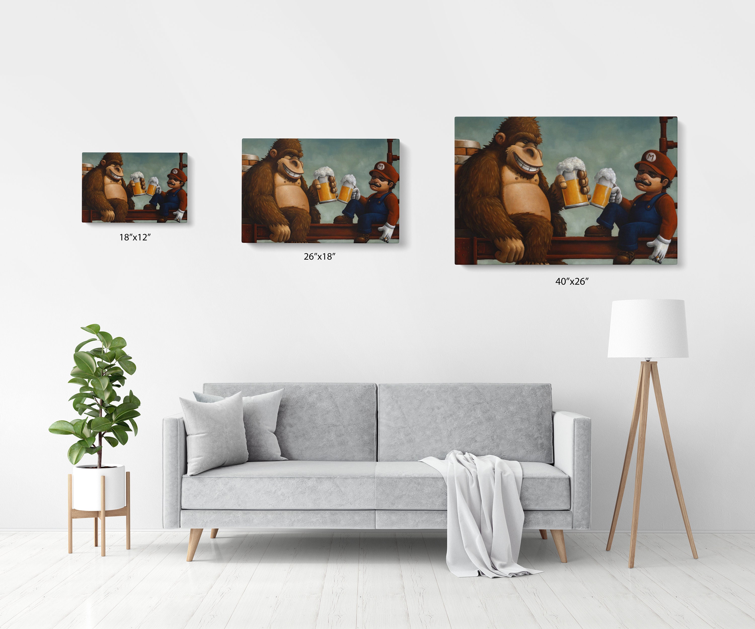 Mario and Donkey Kong Happy Hour Canvas Wall Art | Game Room Artwork ...