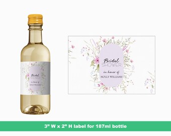 Mini etichette per vino con fiori di campo dell'acquerello / Etichette personalizzate per bottiglie di bomboniere per addio al nubilato / Etichette per mini bottiglie floreali / Etichette per bottiglie da 187 ml