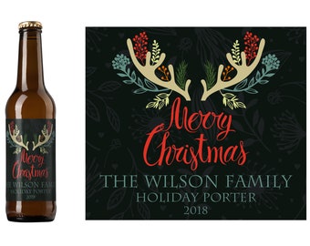 Christmas Antlers Holiday Beer Label | Custom Beer Label | Christmas Gift | Holiday Gift | Seasonal Beer | Personalized Beer Label