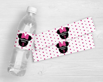 Mini ratón cumpleaños botellas de agua etiquetas / etiquetas de fiesta de cumpleaños de los niños / etiquetas de botella de agua personalizadas / pegatinas de botella de agua / conjunto de 10