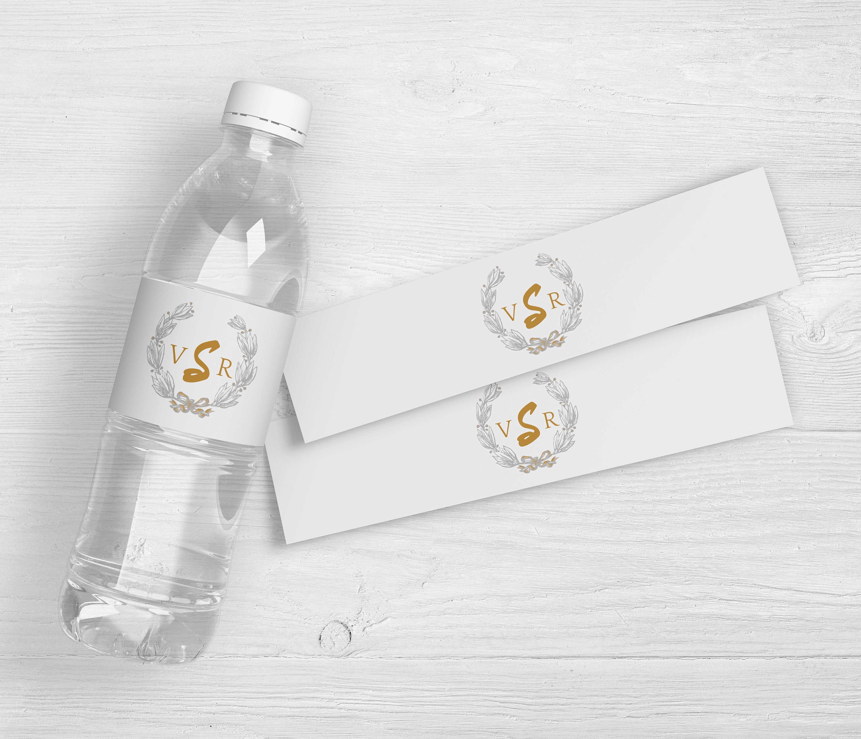 Monogram Laurel Wedding Water Bottle Labels | Wedding Favor Labels | Wedding Welcome Labels | Wedding Reception Water Label | Set of 10