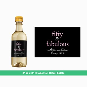 Fifty & Fabulous Personalized Birthday Mini Wine Labels | Custom Milestone Birthday Party Favors | Mini Bottle Labels | 187 ml Bottle Labels