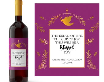 Communion Day Personalized Wine Label | Holy Communion Favor | Custom Communion Favor | Religious Wine Label | First Communion Wine Label