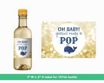 Oh Baby Ready To Pop Baby Shower Mini Wine Labels | Drive By Baby Shower Favor | Personalized Baby Shower Labels | 187 ml Bottle Labels