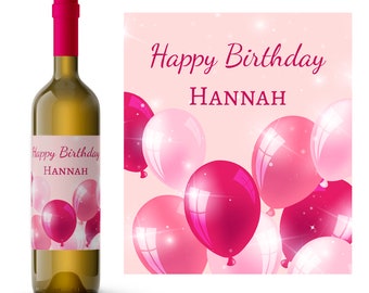 Pink Balloons Personalized Birthday Wine Label | Custom Birthday Wine Label | Birthday Party Favor Wine Label | Birthday For Her
