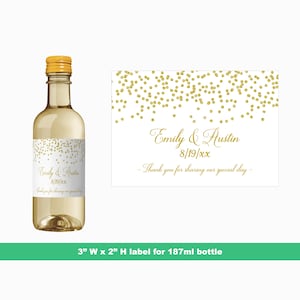 Gold Confetti Mini Wine Labels | Bridal Shower Wine Party Favors | Gold Theme Wedding Mini Bottle Labels | 187 ml Bottle Labels