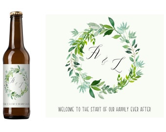 Spring Green Wedding Beer Label | Wedding Favor Beer Label | Floral Wreath Wedding Label | Custom Beer Label | Home Brew Beer Label