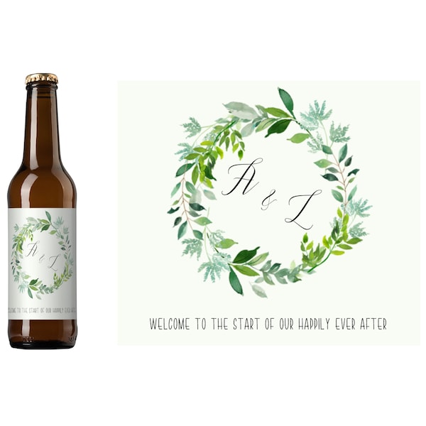 Spring Green Wedding Beer Label | Wedding Favor Beer Label | Floral Wreath Wedding Label | Custom Beer Label | Home Brew Beer Label