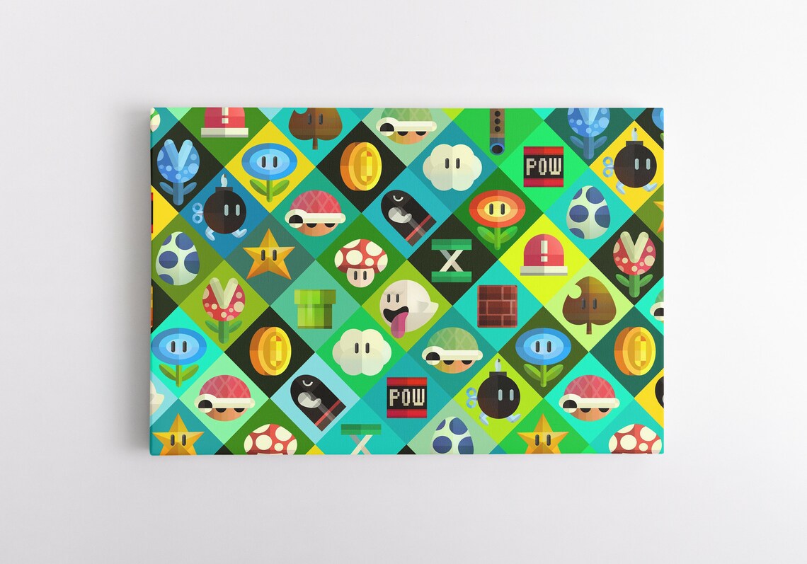 Game Room Canvas Wall Art | Super Mario Cast | Retro Game Artwork ...