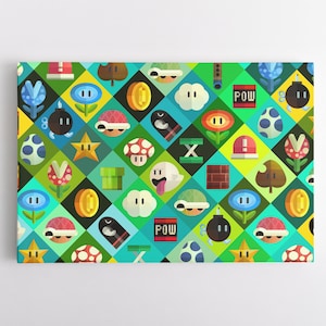 Game Room Canvas Wall Art | Super Mario Cast | Retro Game Artwork | Nintendo Wall Art | Game Room Wall Art | Video Game Wall Art
