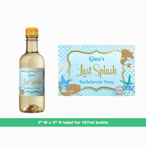 Mermaid Sparkles Bachelorette Party Mini Wine Labels| Wedding Party Mini Labels | Birthday Label | Mini Bottle Labels | 187 ml Bottle Labels