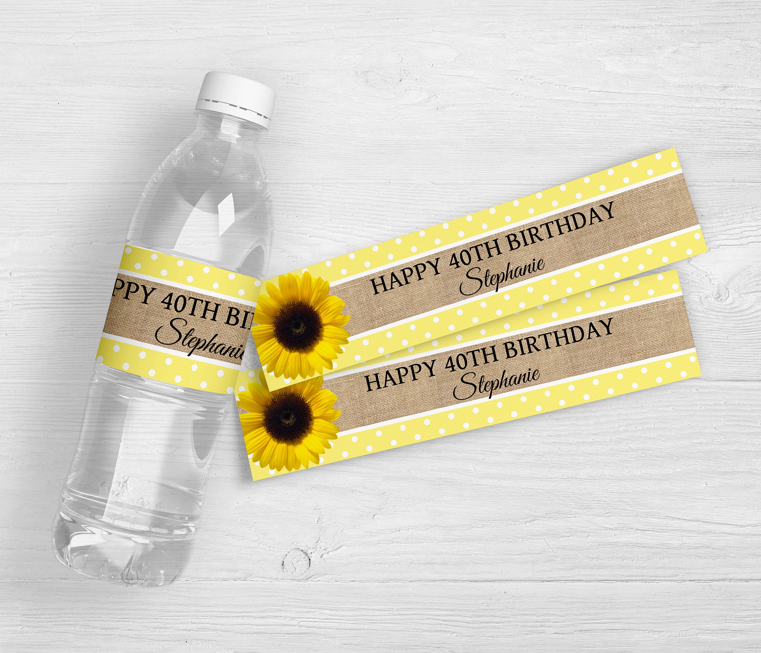 Sunflower Birthday Personalized Water Bottle Labels | Sunflower Party Favor Designs | Personalized Birthday Water Labels | Set of 10