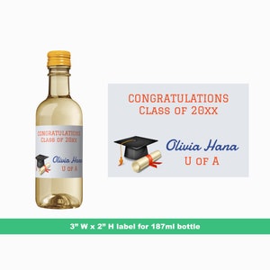 Graduate Personalized Graduation Mini Wine Labels | Custom Party Favors | Grad Celebration | Mini Bottle Labels | 187 ml Bottle Labels