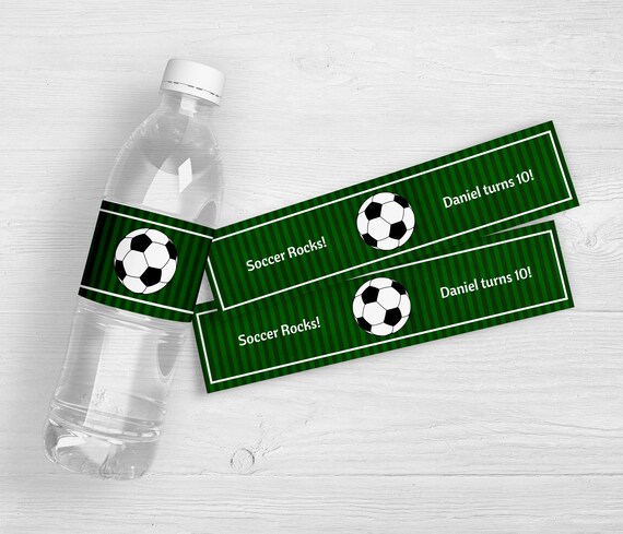 Soccer Birthday Custom Water Bottle Labels | Kids Birthday Party Water Bottle Labels | Personalized Water Bottle Stickers | Set of 10