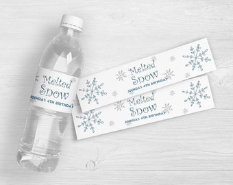 Snowflake Birthday Water Bottle Labels | Kids Birthday Party Favors | Snowflake Party Favors | Frozen Party Water Bottle Labels | Set of 10