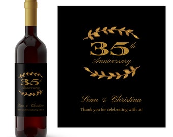 Gold Laurel Personalized Anniversary Wine Label | Personalized Wedding Wine Labels | Wedding Reception Labels | Anniversary Party