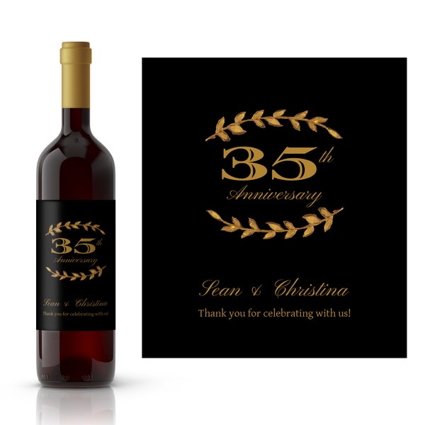 Gold Laurel Personalized Anniversary Wine Label | Personalized Wedding Wine Labels | Wedding Reception Labels | Anniversary Party