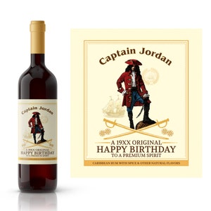 Etichetta di vino di compleanno personalizzata del capitano di rum / etichetta del vino di compleanno personalizzata / compleanno milestone / idea regalo di compleanno / idea regalo amante del vino