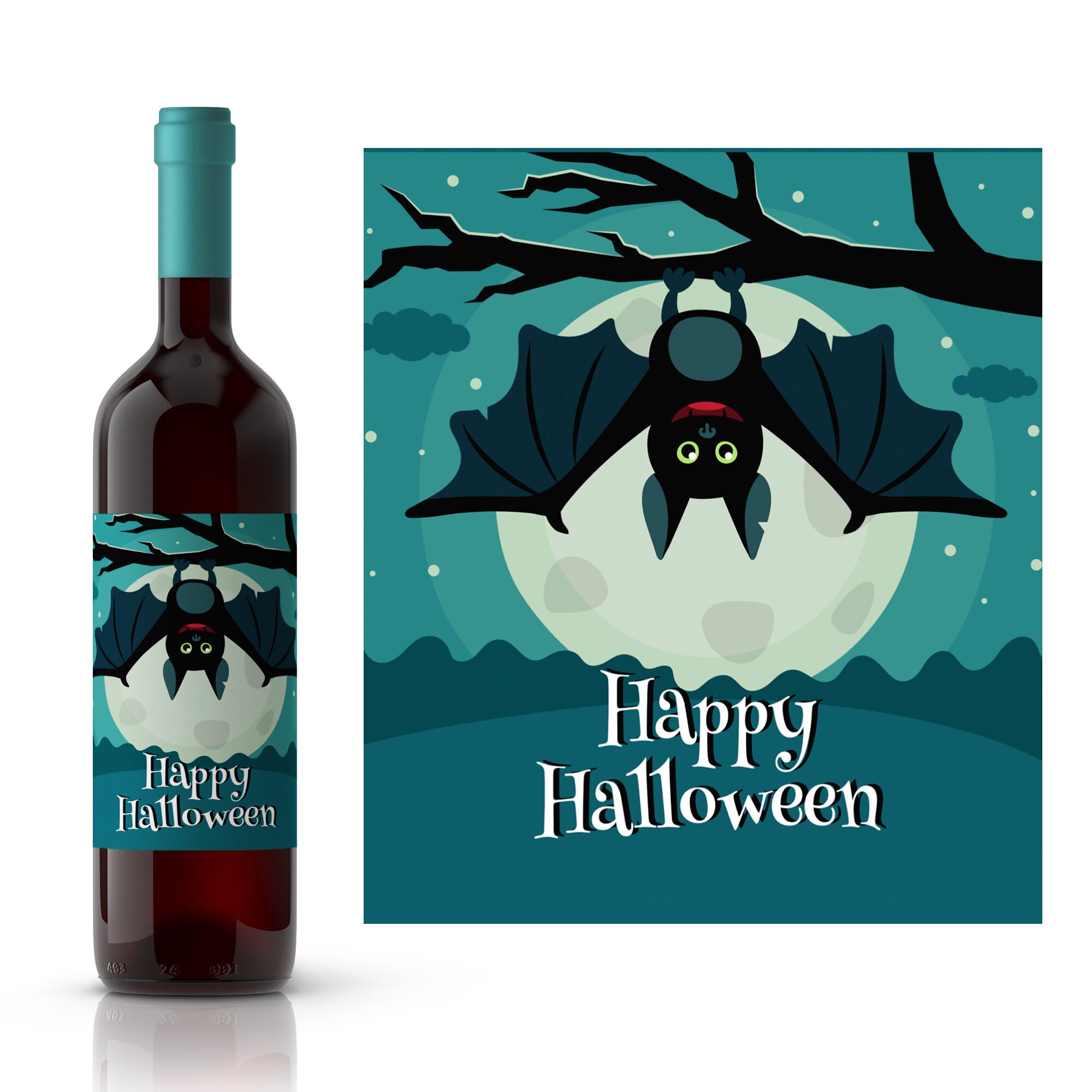 Halloween Bat Halloween Wine Label | Vampire Bat Scary Halloween Wine ...