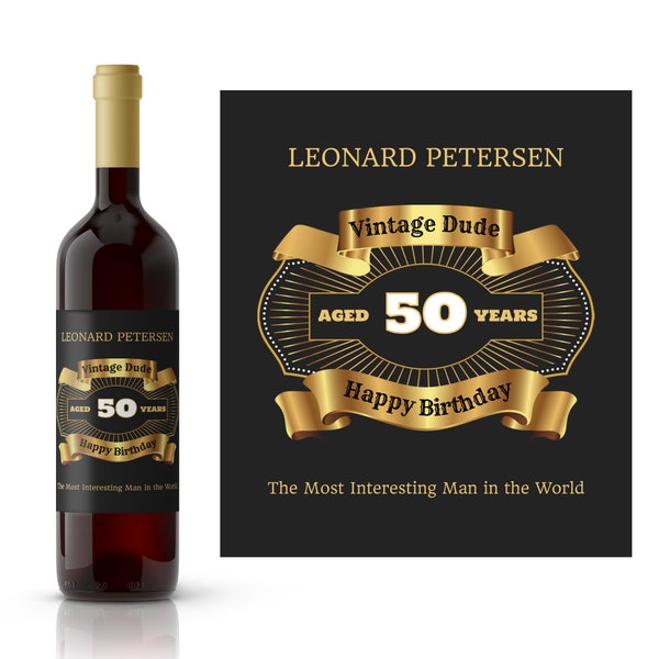 Vintage Birthday Personalized Wine Label | 50th Birthday Gift Idea | Custom Birthday Wine Label | Wine Lover Gift Idea | Milestone Birthday