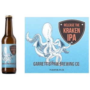 Kraken Brew Custom Beer Label | Home Brew Beer Label | Personalized Beer Label | Brewery Beer Label |
