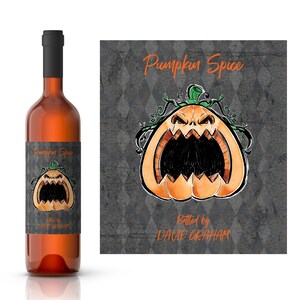 Angry Pumpkin Custom Halloween Wine Label  | Spooky Halloween Wine Label | Adult Halloween Party Favor