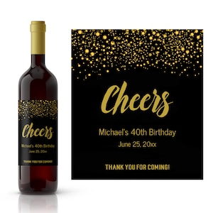 Cheers Gold Glitter Personalized Birthday Wine Label | Custom Birthday Wine Label | Milestone Birthday Wine | Printed or Digital Download