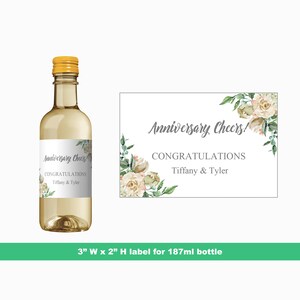 Ivory Roses Wedding Anniversary Mini Wine Labels | Personalized Wedding Anniversary Bottle Label | Mini Bottle Labels | 187 ml Bottle Labels