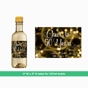 Cheers To 50 Years Personalized Anniversary Mini Wine Labels | Wedding Anniversary Celebration | Mini Bottle Labels | 187 ml Bottle Labels